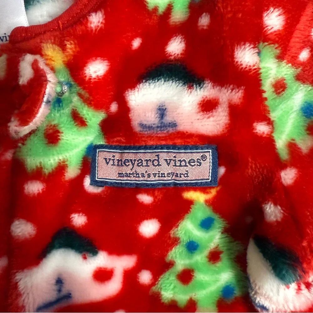 Vineyard Vines Red Christmas Tree & Snowman Kids Footed Pajamas